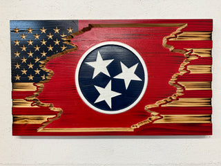 American & Tennessee Tattered Wooden Flag