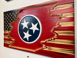 American & Tennessee Tattered Wooden Flag