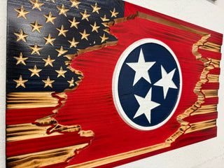 American & Tennessee Tattered Wooden Flag