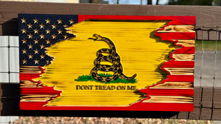 American & Gadsden Tattered Wooden Flag
