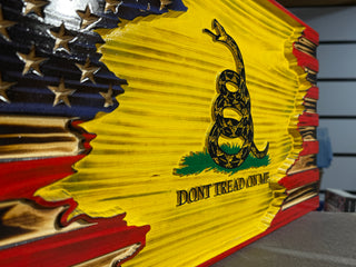 American & Gadsden Tattered Wooden Flag