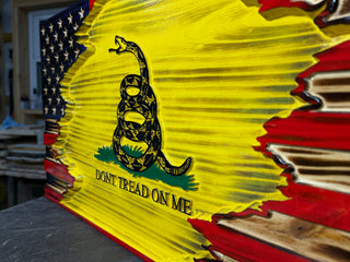 American & Gadsden Tattered Wooden Flag