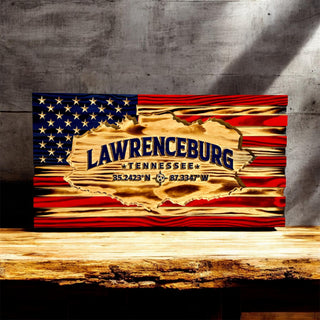 American Hometown Flag with City & GPS Coordinates