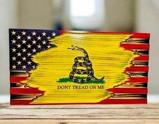 American & Gadsden Tattered Wooden Flag